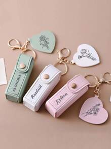 Personalized Customized Lipstick Bag Keychain, Lipstick Case With Mirror, Custom Name Anti Lost Lipstick Storage Bag, Bridesmaid Gift, Valentine's Day Gift, Engraved, Stainless, Unisex, Casual, Custom, For Father's Day, For Graduation, For Weddings, For Housewarming, School Supplies, For Teenagers, Junior High School Students