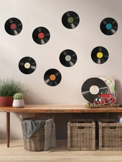 8pcs/16pcs Vintage Decorative Fake Record, CD Pattern, Suitable For Home Decor, Wall Art