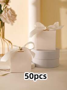 10/50pcs, Blank Packaging Paper Gift Box, Decoration Box With Ribbon And Pearl, Party Favors, Birthday Decor, Wedding Decoration, Party Supplies, Valentine's Day - Multicolor - View 16