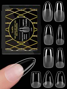 240pcs Press-On Nail Stickers, Full Coverage Fake Nails, Square, Almond, Pointed, Coffin Shapes, Transparent, Glossy, Suitable For Salon And Home Use, Square Gel Manicure, Nail Extension Kit - Clear - View 1