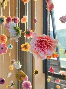 50pcs/Set Hanging Flower Garland Kit DIY Ceiling Flower Set DIY Flower Curtain Material Simulation Flower Pendant Ornaments Floating Flower Wall Hanging Backdrop Photography Design For Wedding Birthday Room Layout Gifts Graduation, Suspended Flower DIY Flower Curtain,DIY Wedding Arch,Artificial Flower Door Curtains