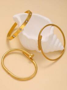3 Stück 18 Karat vergoldete Edelstahl Glücksklee Armbänder, geeignet für modische Edelstahl Blumen Armbänder, mit kubischem Zirkonia besetzt, wasserdicht, europäischer Stil Damenschmuck für Handgelenk, Lässig, Hochzeit, Party, Valentinstag Geschenk, Mutter, Muttertag, Sommer Geschenk für Frauen