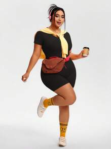 TCVC Plus Size Women's Seamless Fashionable Backless Short Sleeve Jumpsuit, Breathable & Comfortable Sleeveless Halter Neck Bodysuit, High Stretch Tight Tummy Control Slimming Fit, Knit Fabric Skin-Friendly Moisture-Wicking, European & American Street Style, Suitable For Outdoor Walking, Shopping, Travel, Work