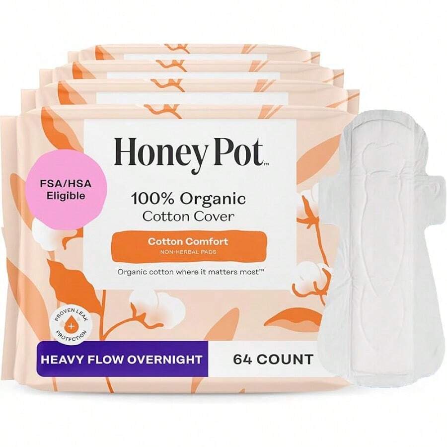 The Honey Pot Company - Non-Herbal Everyday Panty Liners For Women - Organic Cotton Cover & Ultra-Absorbent Pulp Core - Sanitary Pads - Feminine Care - FSA & HSA Eligible - 30 Ct - Non-herbal Overnight Heavy Flow - View 1