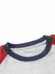 Women Summer Wine Red Patchwork Insert Sleeve Round Neck Cartoon Letter Print Casual Vacation Everyday Short Sleeve Crop Top T-Shirt - Red - View 5