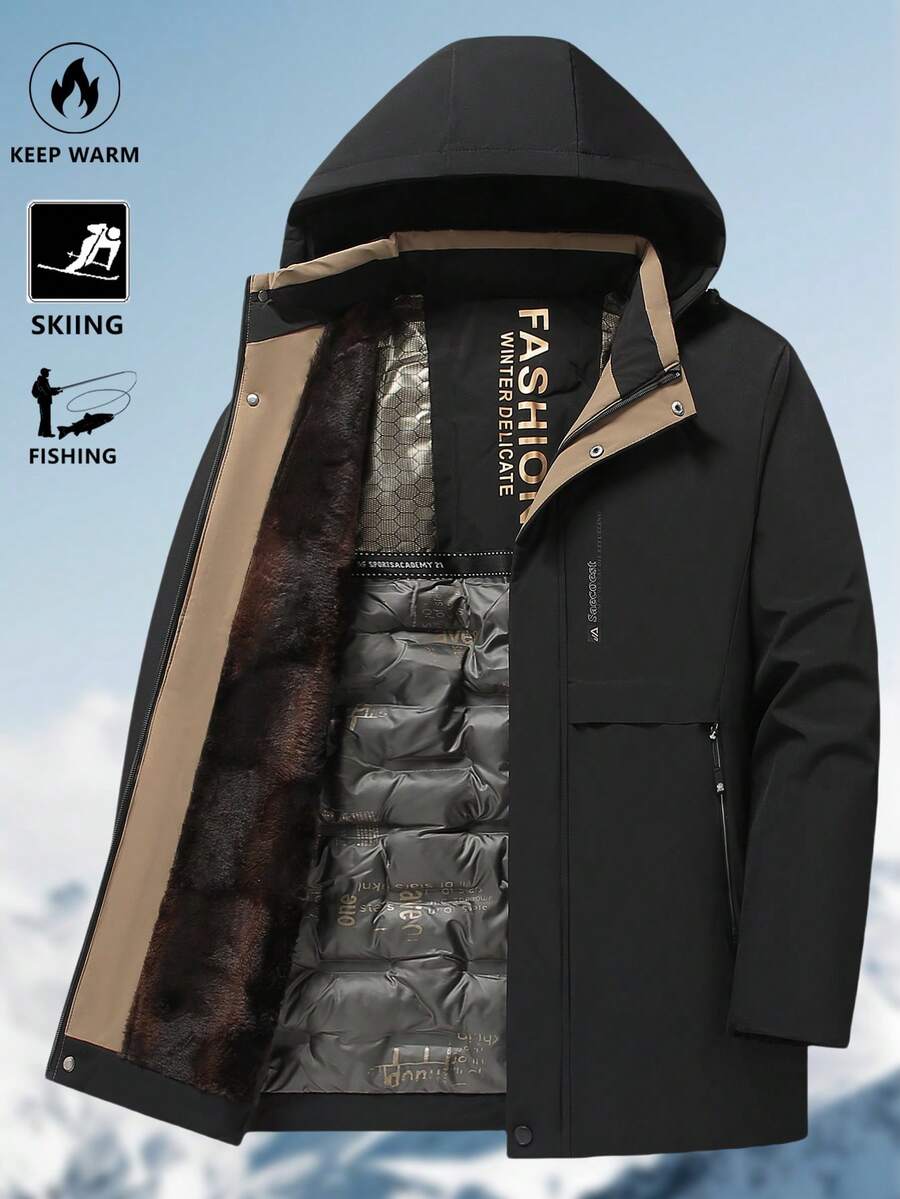 1 Peça Casaco Acolchoado com Capuz de Alta Qualidade para Homens com Forro Destacável, Casaco Resistente ao Frio, Fleece