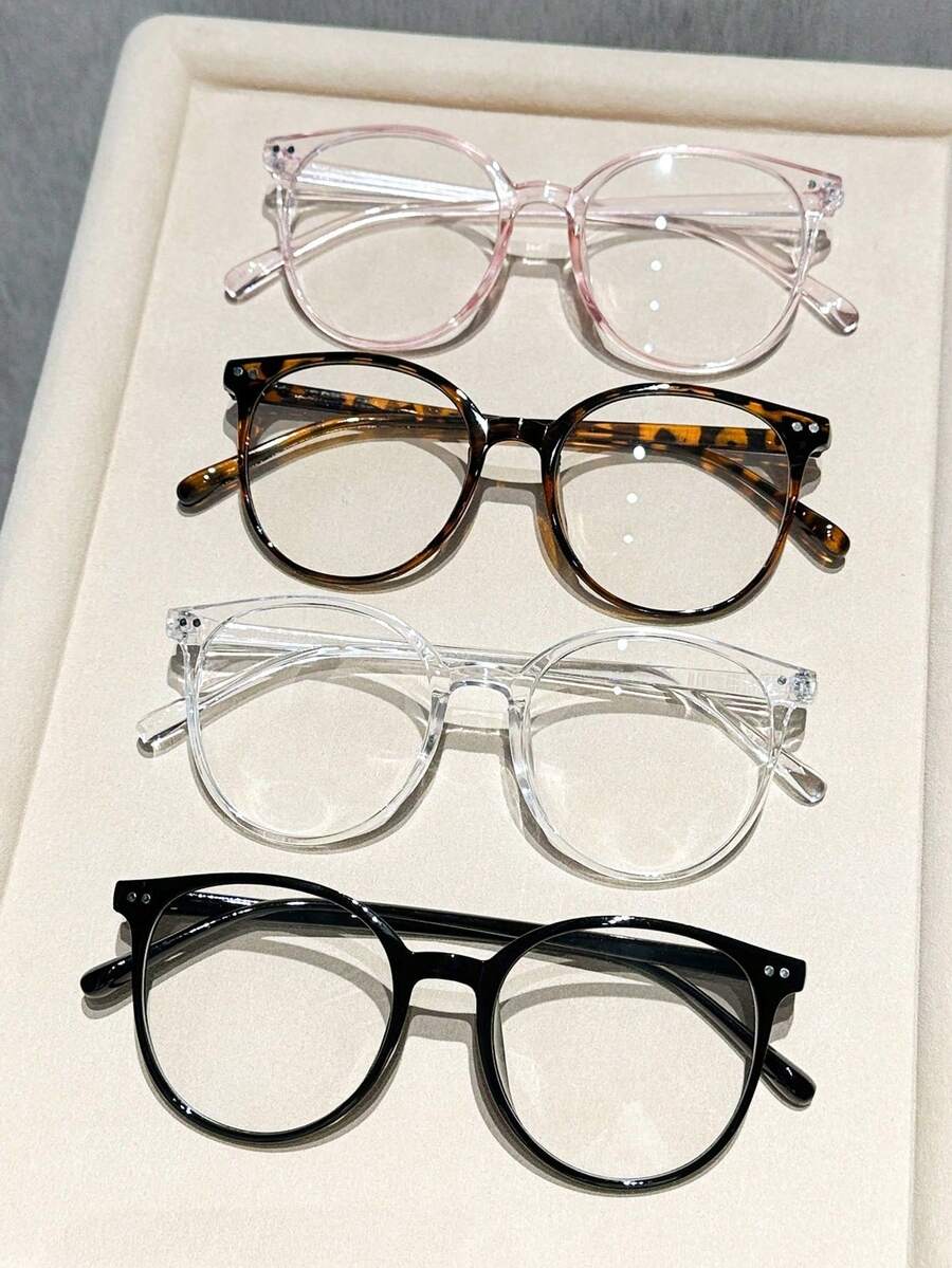 1/4pcs Unisex Round Clear Lens Glasses, For Office, Reading, TV, Gaming, Phone Use - Multicolor - View 1