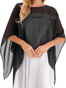 1 件新娘斗篷、婚礼披肩、女士雪纺优雅防晒披肩，适合日常使用，女士秋季服装 - 藏蓝色 - 查看 7