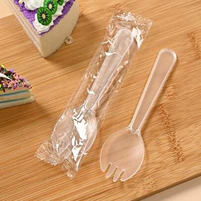 ‌100-Pack Clear Plastic Spork Set - 2-In-1 Durable Cutlery For Picnics, Parties & Catering (-Friendly Individually Wrapped For Schools & Restaurants)