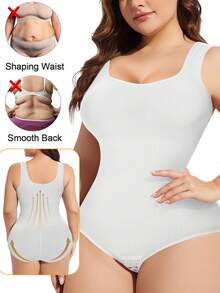 Women's Sculpting Shapewear Bodysuit Tummy Control Compression Waist Trainer Full Body Shaper Butt Lifter Wide Strap Tank Tops  Snatched Waist Square Neck Slimming Jumpsuit Plus Size - trắng - Xem 1