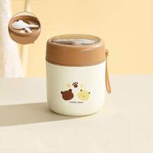 1 pieza Caja de almuerzo térmica portátil con aislamiento de acero inoxidable de doble capa de 500ml y 680ml, taza térmica para sopa, recipientes aislados, lonchera bento con cuchara plegable, útiles escolares