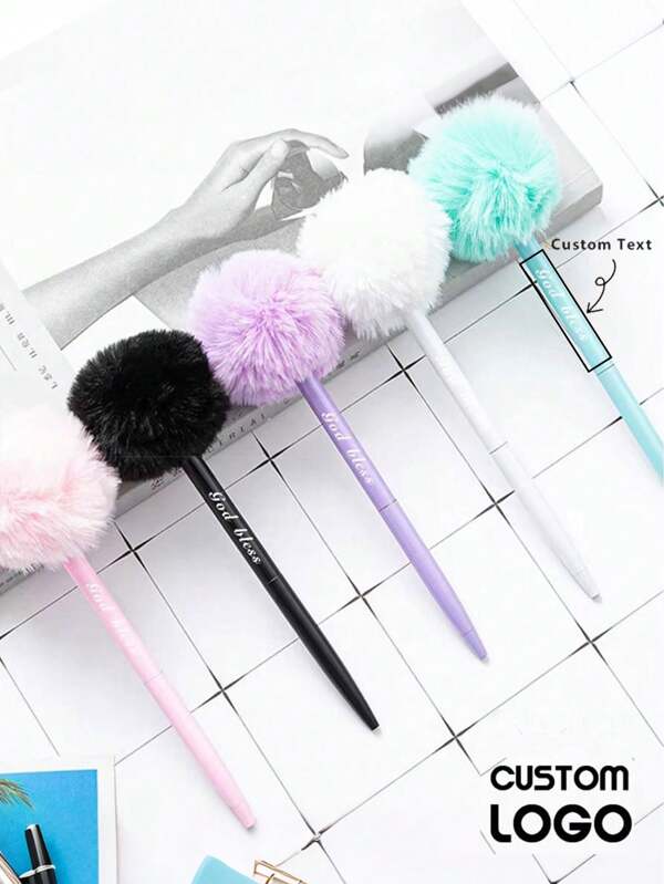 Cute Pom-Pom Ballpoint Pen, Laser Engraved Creative Metal Customized Cartoon Plush Pen, Office & Student Stationery,For School Supplies,Back To School