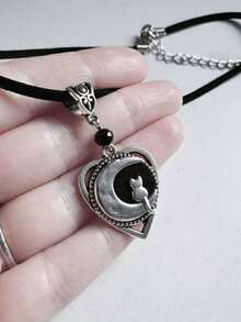 1 件哥特式心形猫和月亮蜡绳项链，适合女士日常佩戴配饰珠宝礼品 - 項鍊 - 查看 7