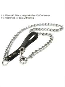 1pc-120cm Heavy-Duty Anti-Biting Dog Chain, Leather Handle Chain With Dog Skin Metal Anti-Chewing, Dog Traction Chain, Pet Chain, Suitable For Walking With Pet Dogs, Firm. - Multicolor - View 7