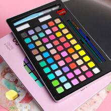 36-Color Metal Box-Encased Creative Multi-Color Solid Watercolor Pigment Set, For DIY Hand-Painted Watercolor, Greeting Cards, Gift Decoration, Party Favors, Card Making, Stationary Supplies,  A Color Painting Toolkit (Watercolor Paper, Pencil, Watercolor Pen And Fountain Pen) - 36水彩黑色 - 查看 6