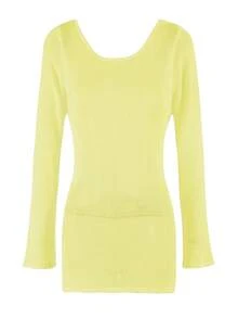 性感露背喇叭袖夏季海边女士纯色针织沙滩迷你裙2025透视短裙泳装罩衫 - 黃色 - 查看 4