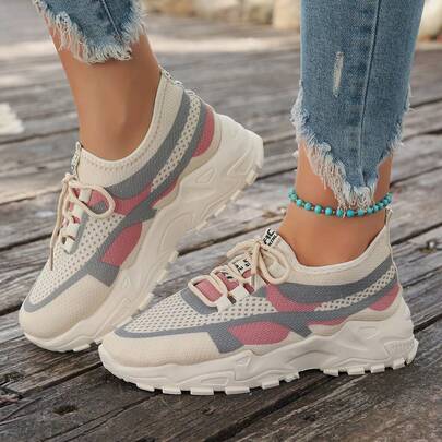 Nuevos tenis de malla tejida para mujer de primavera y verano, zapatos casuales ligeros con suelas gruesas, tenis gruesos para correr, zapatos para estudiantes