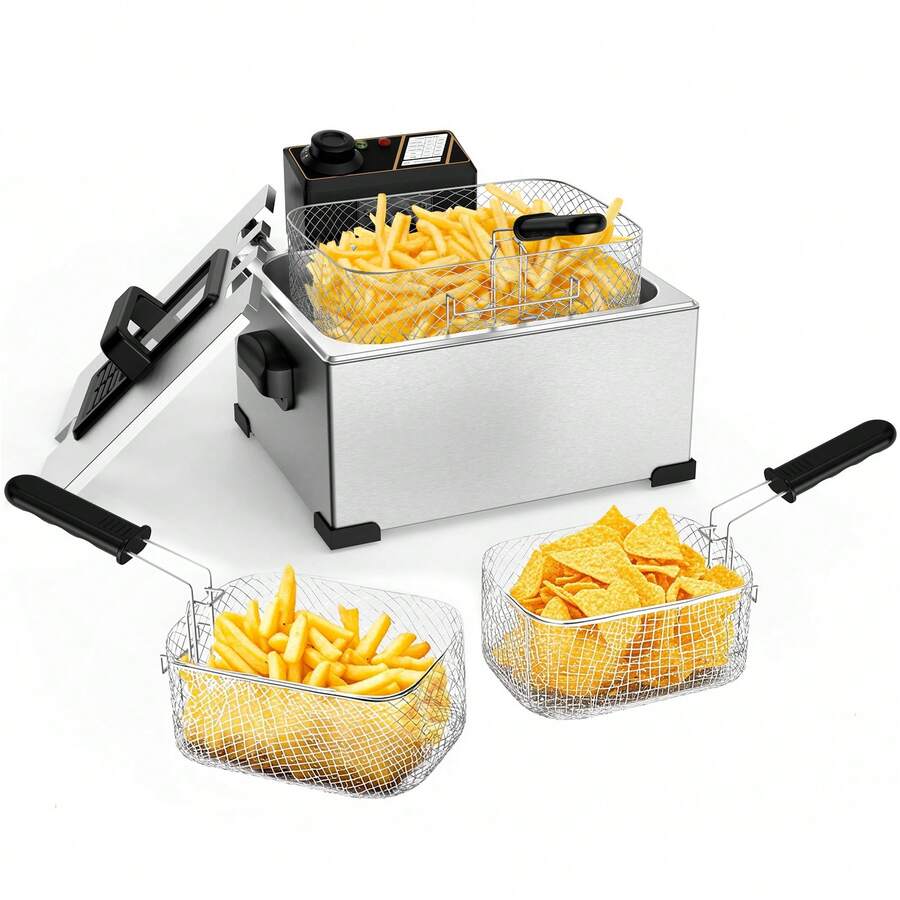 Mera House freidora de aceite,freidora eléctrica de aceite 5L 1400W con Control de Temperatura | Cesta Antiadherente y Protección Antiderrames | Ideal para Papas Fritas, Carnitas y Familias Mexicanas,freidora de aire ,freidora