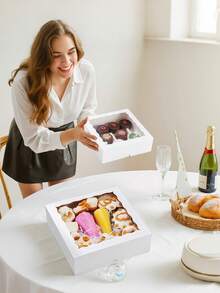 6pcs/1pc 8" X 8" Bread Box With Window, Pie Box, Cookie Box, Chocolate & Strawberry Box, Cake Box / Suitable For Wedding, Birthday, Christmas, Holiday