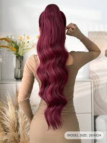 Extensiones de cola de caballo rizada de 28 pulgadas de largo - Peluca de cola de caballo sintética con peine y clip, extensiones de cola de caballo larga y esponjosa de onda profunda natural para mujeres, color rojo vino - Burdeos - Ver 3