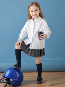 Young Girl Classic White Long Sleeve Blouse, Suitable For Formal Events, Parties And Performances