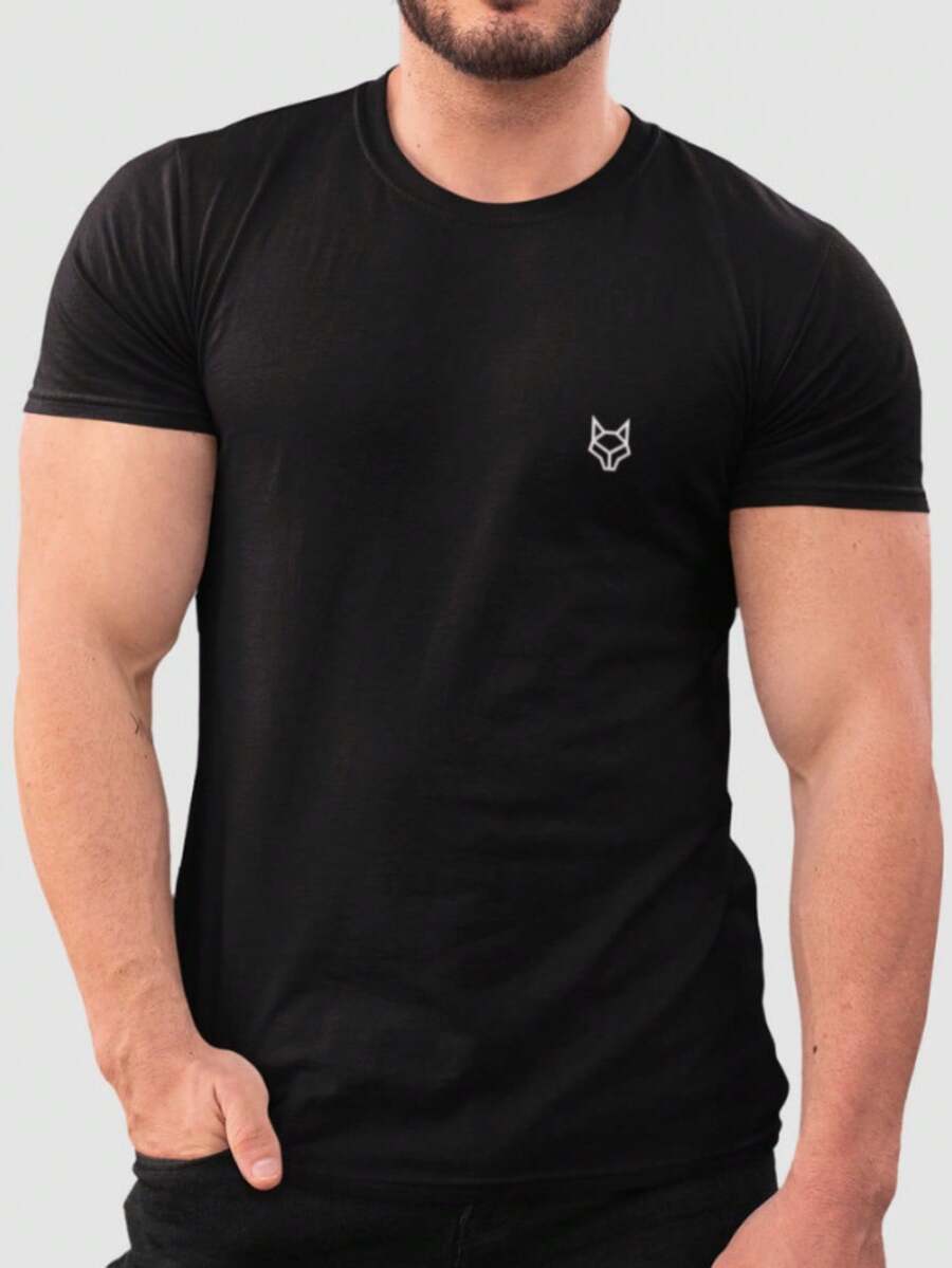 Unisex Basic Wolf Print T-Shirt 100% Cotton Comfortable Premium Casual Style - 黑色 - 查看 1