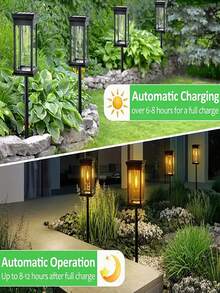8pcs/16pcs Ultra-Bright Tungsten Filament Garden Lamps, High-Brightness Tungsten Filament LED Lamp Beads Outdoor Solar Street Lamps, 2V 60MA Polycrystalline Silicon /1200mA And Waterproof Automatic Sensor Switch, Suitable For Garden Swimming Pool Decoration, Courtyard Lawn, Garage And Home Lighting Decoration Lamps - 黑色 - 查看 5