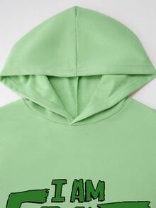 Felpa con cappuccio autunnale per ragazzi con stampa dello slogan Marvel "I'am Groot" e maniche lunghe, vestibilità ampia, spalle scese, colore nero. Sottile, adatta per l'inizio dell'autunno. - Menta Verde - Visualizzare 4