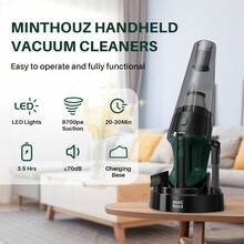 TEODVHandheld Vacuum Cordless Strong Suction Car Vacuum Cleaner With LED Light Long Runtime Hand Vacuum Cordless Rechargeable Hand Held Vac With Charging Base For Home Car Pet Office Car Accessories