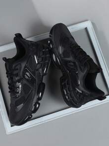 运动鞋男鞋时尚男士运动鞋系带鞋黑色个性黑色街头休闲鞋 - 黑色 - 查看 5