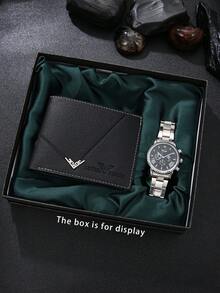 2pcs Fashionable Men's Essential Watch & Wallet Set, Vintage Minimalist Casual Business Elegant Gift, Designed For Men, Suitable For Back To School, Thanksgiving, Anniversary, Holiday