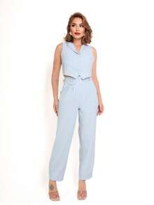 Women's Two-Piece Set With Striped Vest And Pants - Baby Blue - View 2