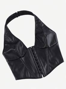 Solid Color Corset Top Women Spaghetti Strap Tight Strapless Bodysuit Deep V-Back Sexy Bustier Crop Top Outerwear Body Shaper - màu đen - Xem 4
