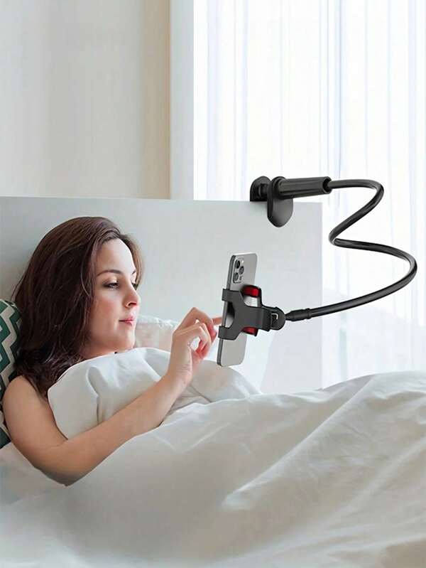 1pc 360 Degree Rotating Bedside Phone Holder, Slouchy Bracket For Smartphone, Tablet, Live Streaming, Desk Mount Phone Stand Accessory