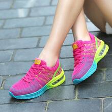 Women's Running Sneakers, Casual Comfy Outdoor Lace Up Low-Top Round Toe Breathable Lightweight Soft Sole Walking Sports Shoes - 玫紅色 - 查看 2