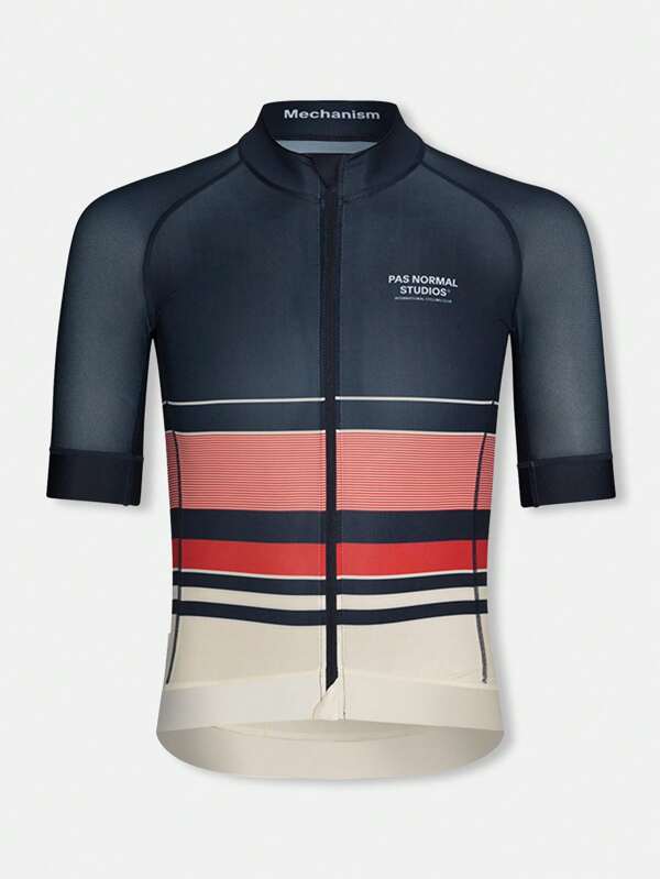 PNS CYCLING PNS CYCLING Herren Radtrikot, gestreifter Kontrast-Farbdruck mit hoher Elastizität, atmungsaktiv, schnelltrocknend, Kurzarmshirt, enge Passform aerodynamisch für Wettkämpfe, geeignet für Rennen und Outdoor-Radfahren