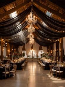 26ft Wedding Sheer Drapes, Chiffon Fabric Drapery Roof Ceiling Decor, For Wedding, Home, Room Decor, Bride Shower Birthday Party, Graduation, Hotel Decorations, Wedding Decorations - Black - View 4