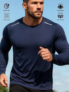 Herren Langarm Sport Lauf Fitness Training T-Shirt, Gym Workout Unterziehshirt Basisschicht, Herbst/Winter - marineblau - Übersicht 4