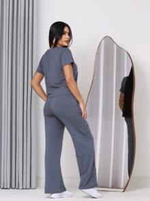 Women's Comfort Casual Sweatshirt Set - Dark Grey - View 3
