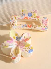 2 件时尚百搭棋盘糖果色发夹，简约发爪发饰，适合日常使用、驾驶、聚会、度假、外出、上学，是送给女孩和好朋友的绝佳礼物，花爪夹秋季配饰 - 彩色 - 查看 2