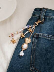 1pc Women's Fashion Accessory Keychain, Classic Retro Pearl Print Beaded Tassel Delicate Keychain, Unique Charm Surprise Gift Christmas - Key - View 5