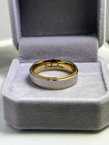 Custom Handwriting Letter NAME Stainless Steel Ring With Luxury Velvet Box For Couple Men And Women - Gold - View 3