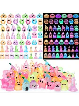 5/10/15/20 pièces Figurines miniatures en résine d'Halloween, set lumineux dans le noir, petites citrouilles, crânes, fantômes pour les faveurs de fête, remplisseurs de sacs, décoration de jardin, maison de poupée (aléatoire)