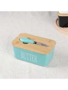 Joivida 1 件陶瓷黄油碟套装，带竹盖和刀 - 密封硅胶黄油盒，适用于厨房台面和冰箱 - 烘焙和送礼的理想选择，新年、圣诞节礼物，厨房用品，派对使用，家庭用餐，高端餐厅用品，乔迁礼物 - 彩色 - 查看 6