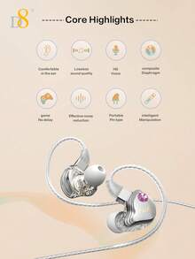 D8 手工棒钻石时尚耳机带线 USB C 耳机有线耳塞，水晶般清晰的声音耳机，HiFi 入耳式耳机 - 带麦克风的隔音耳塞 - 清晰的声音，深沉的低音和舒适的佩戴耳机