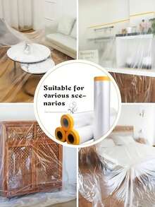 Pre-Taped Masking Film Rolls, Tape And Drape, Painters Plastic Drop Cloth For Automotive Painting Covering, House Decoration Furniture Floor Dustproof Cover