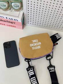 1pc Unisex Letter Print Color Block Zipper Closure Multi-Pocket Casual Shoulder Bag, Suitable For Daily Use - A - View 4