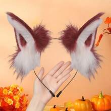 Halloween Fox Ears Headband Fake Fur Fox Costume Hair Accessories For Cosplay  Party - Rượu vang đỏ và trắng - Xem 3