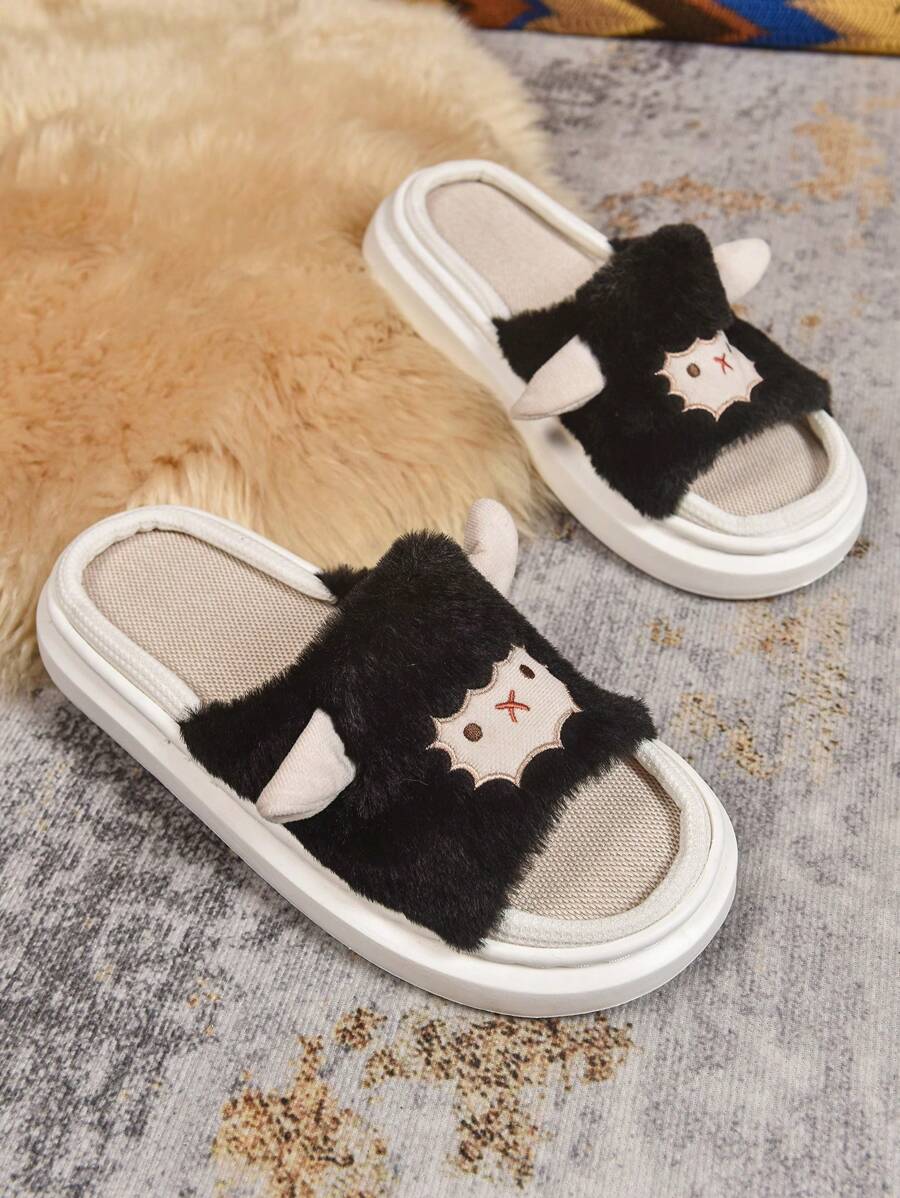 Classic Fashion Men's Summer Cartoon Sheep Thick Sole Indoor Home Slippers, Couples Anti-Slip Breathable Open Toe Outdoor Wear Slippers