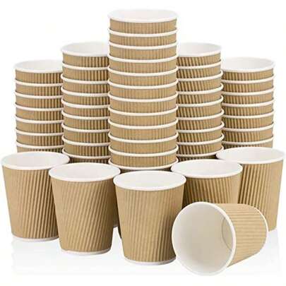 HOT BARGAINS, 100 X 12oz Disposable Kraft Paper Cups For Hot And Cold Drinks, Triple Walled Ripple Cups For Coffee, Tea & Other Hot And Cold Drinks
